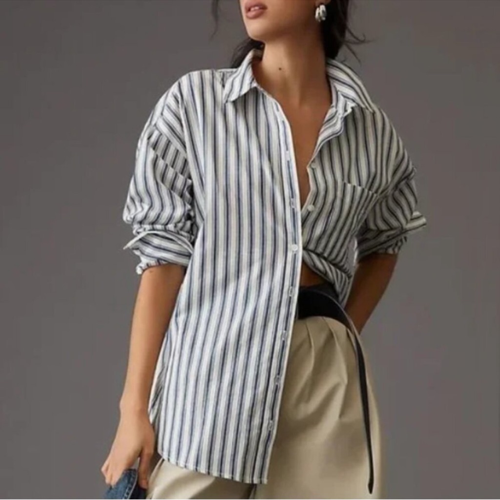 Anthropologie Maeve The Bennet Buttondown Striped Shirt Size M